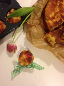 Speciale Pasqua 2015 Pentagrammi di Farina pizza di formaggio marchigiana con muffin e tulipano